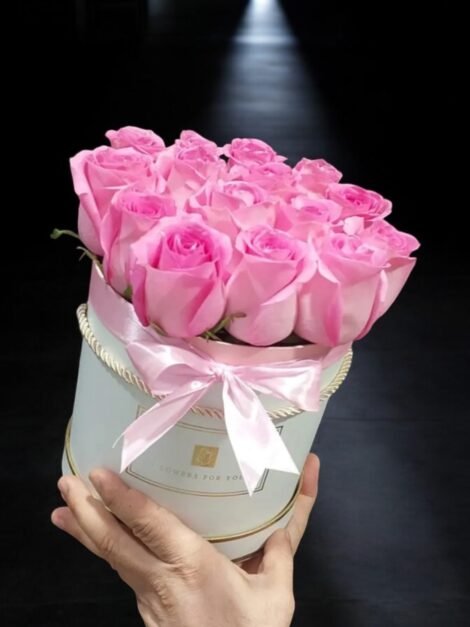 Luxury pink roses in the box