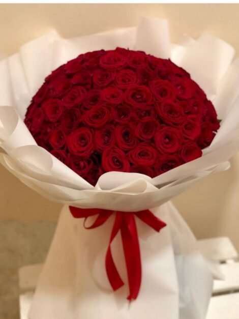 100 Red Roses Wrapped in Elegant White Cover