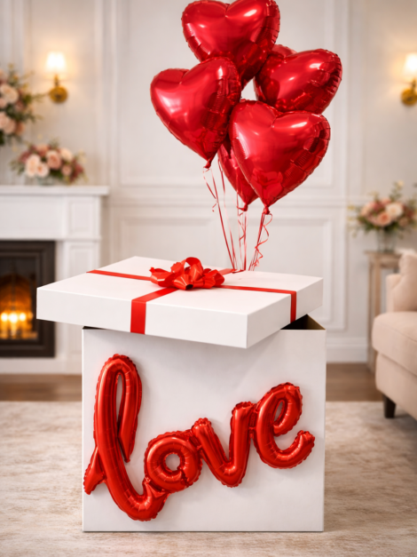 Romantic Balloon Surprise Box – Red Hearts