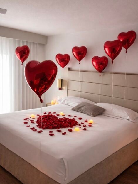 Romantic Surprise Room Decoration – Heart Balloon Setup